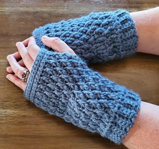 Frosty Ridge Crochet Fingerless Gloves